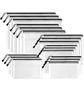 SUNEE Multisize Plastic Zipper Pouches (Black, 18 Packs), Water-Resistant Zip Bag for School Offi...