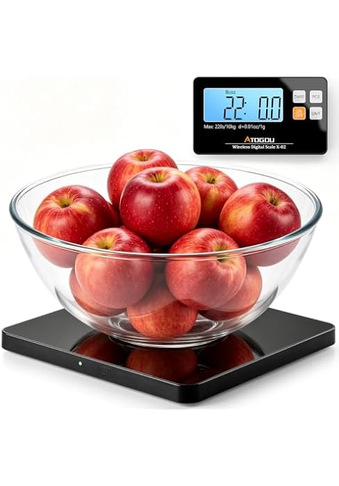 Atogou Wireless Kitchen Scale, 22lb/10kg Food Scale with Detachable Display & Larger Platform, 0....