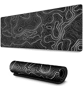 AQQA Black and White Topographic Line Mouse Pad (31.5 x11.8 in) Gaming Desk pad with Non-Slip Rub...