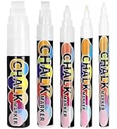 White Window Chalk Markers Pen, 5 Pack White Window Chalk Markers for Cars Glass Washable - Ideal...