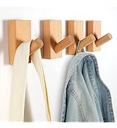 bsdonte Wood Wall Hooks 4 Pack, Beech Wooden Coat Hooks Wall Mounted, Rustic Farmhouse Wall Hange...