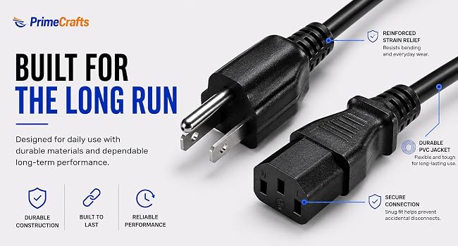 PrimeCrafts AC power ,reinforced connectors for reliable power delivery and universal compatibility