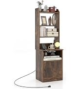 Giantex Tall Nightstand with Charging Station - 56" Tall Bedside Table with 6-Level Adjustable Bo...