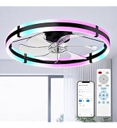 addlon 24'' RGB Ceiling Fans with Lights, Remote/APP Control, Modern Fandelier Flush Mount Low Pr...