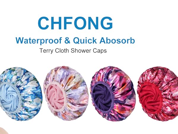 2 Layers Waterproof Terry Cloth Shower Caps - Purple