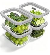 BOROHOUSE 4-Pack Glass Food Storage Containers with Tempered Glass Lids, 4.6 Cup (37.2oz) Airtigh...