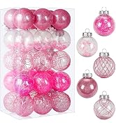 Pink Christmas Ball Ornaments, 30ct 2.36 Inch Shatterproof Clear Plastic Ornaments for Holiday We...