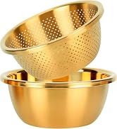 Snailhouse Colander with Mixing Bowl, 2QT Stainless Steel Metal Kitchen Rice Pasta Noodle Spaghet...