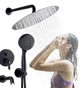 Fransiton 10 Inches Matte Black Shower Faucet Set with Tub Spout,Rainfall Dual 2 in 1 Shower Head...