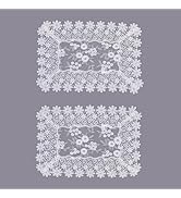 Raedan White Floral Grey Silver Leaves Lace Placemats 14”x20” Set of 2, Table Topper Dresser Scar...
