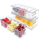 MineSign 2Pack Stackable Fridge Organizer Drawer with 6 Cube Dividers Pull-Out Bins with Handles ...