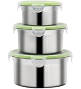 BSDLZCH 3pcs Stainless Steel Food Storage Container Set, Sealed Bowl With Cover Round Meal Prep L...