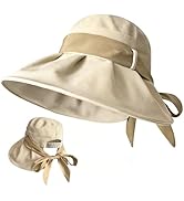 Women's Foldable Wide - Brim Bucket Sun Hat with Bow - Knot Decoration & Adjustable Elastic Strap...