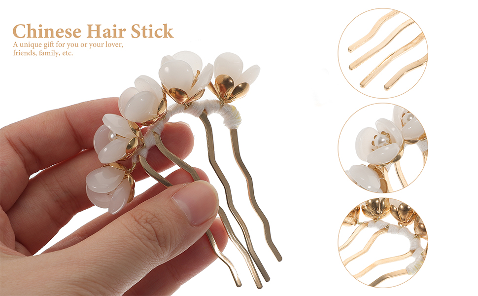 Jade Flower Hair Comb Flower Hair Stick Chinese Retro Chignon Pin