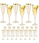 MIXTRYUS 24 Pack Gold Rim Plastic Champagne Flutes Bulk, 6.5 OZ Clear Plastic Champagne Flutes Di...