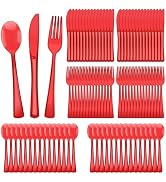 qonimi 180 Pack Disposable Clear Cutlery Set Plastic Silverware Heavy Duty Utensil Sets 60 Forks ...