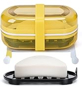 Leakproof Travel Soap Case with Lid | Draining Soap Bar Holder & Dish with Silicone Strap | Inclu...