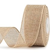 Christmas Burlap Wired Ribbon, 1-1/2 Inch x 10 Yard, Natural Solid Wired Edge Ribbon for Christma...