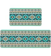 Kuyuayee Boho Kitchen Mats Set of 2 Non Slip Farmhouse Kitchen Rugs Bohemia Home Decor Low-Profil...