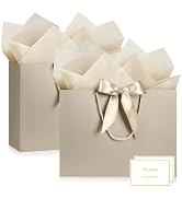YoungTree Champagne Gift Bags with Handles, 2 Pcs 14.5" Large Gift Bag with 4 Tissue Paper and 2 ...