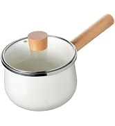 Enamel Cast Iron Milk Pan with Lid, 6.3 Inch Baby Complementary Food Pot Saucepan with Wooden Han...