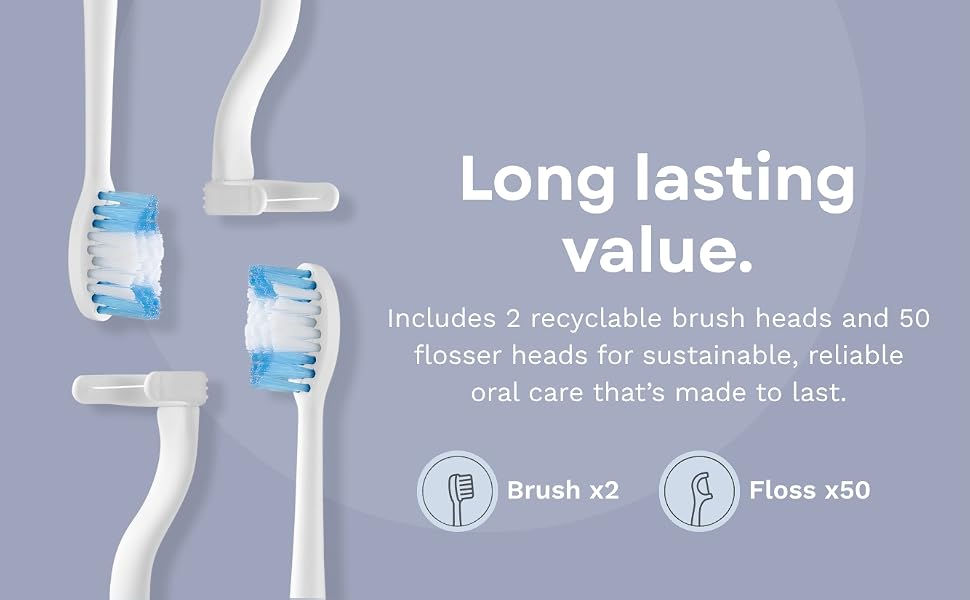 toothbrush includes 2 brush heads and 50 floss heads