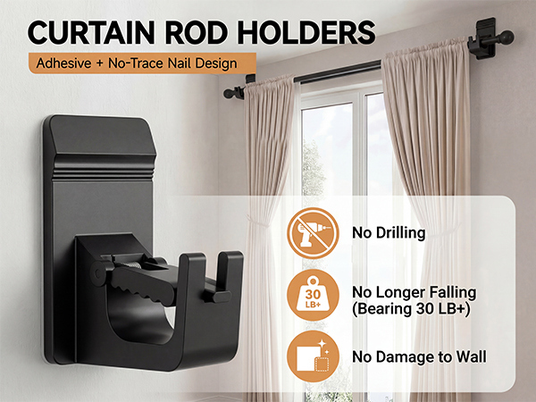 no drill curtain rod brackets