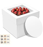 15 Pack Cake Boxes, 10x10x8 Inches Tall Cakes Box with Window, White Cake Boxes with Cakes Boards...