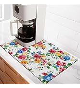 Matace Designer Coffee Maker Mat Dish Drying Mat - 12x19 Trimmable, PU Leather Surface & Rubber B...