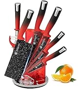 8Pcs Red Kitchen Knife Set, DUFEIMOY Chef Knife Set Professional, Stainless Steel Knife Block Set...