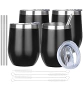 MEZMUT 12 Oz Insulated Wine Tumbler with Lid Double Wall Vacuum Stainless Steel Wine Glass Coffee...