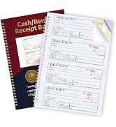Large Money and Rent Receipt Book with Cardboard Insert,3-Part Carbonless,7.9”x11.2” Spiral Bound...