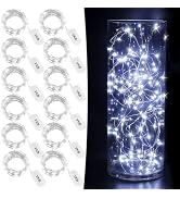 YKB 12 PCS White Fairy Lights LED String Lights Battery Powered, 20 Micro LEDs on 3.3ft/1m Silver...