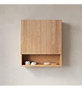 USHOWER Natural Bathroom Wall Cabinet with Fluted Doors & Open Shelf | Thickened MDF Medicine Cab...
