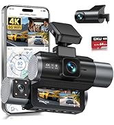 GKU 4K 3 Channel Dash Cam, 5.8GHz WiFi Built-in GPS, 4K+1080P+1080P Dash Cam Front and Rear Insid...
