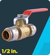 SharkBite Max 1/2 x 1/2 in PTC Ball Valve, Push-to-Connect Brass Water Shut-Off Plumbing Fitting,...
