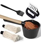 BBQ Mop Brush and Cast Iron Basting Pot - Grilling Tool Set with Basting Brush and Meat Shredder ...
