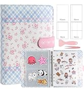 Reusable Sticker Book, A5 PU Leather Sticker Collecting Album with 100 Sides Blank Release Paper ...