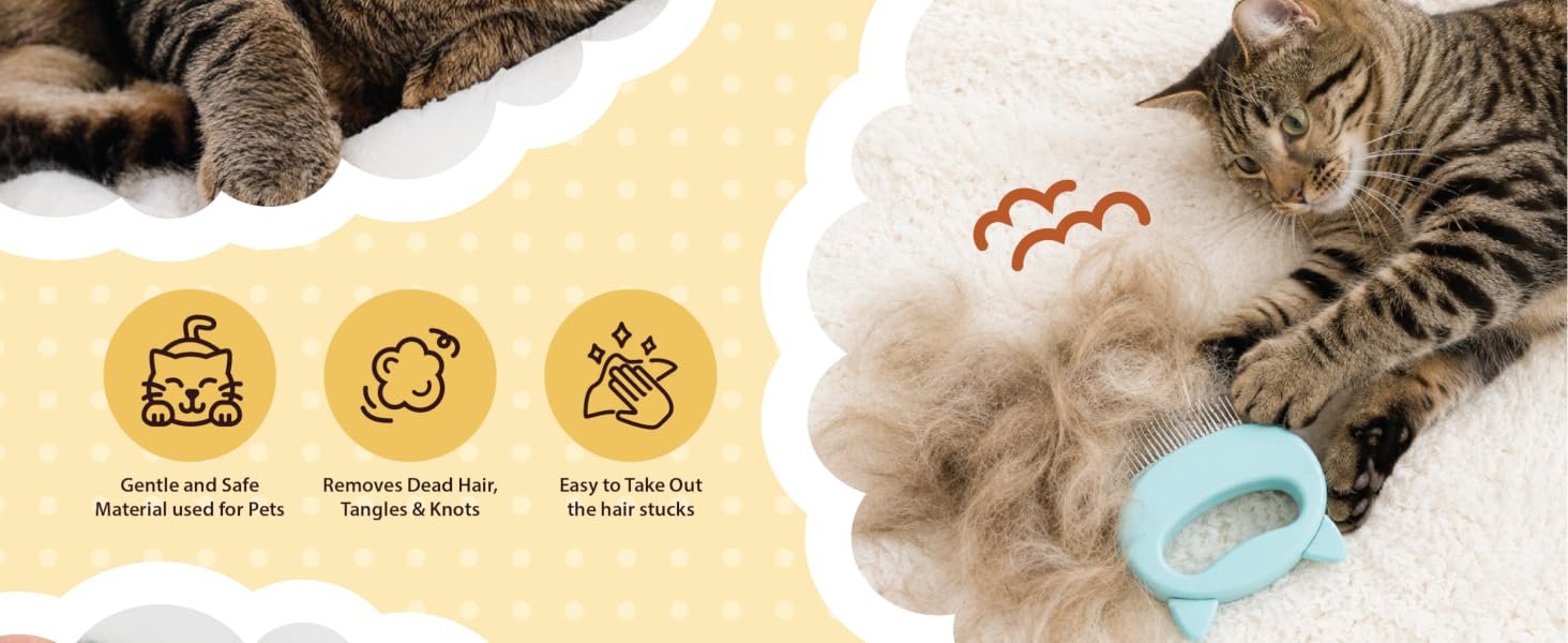 the leos paw cat comb is gentle and safe, removes dead hear, tangles and knots