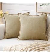 MIULEE Pack of 2 Couch Throw Pillow Covers 18x18 Inch Beige Farmhouse Decorative Pillow Covers wi...