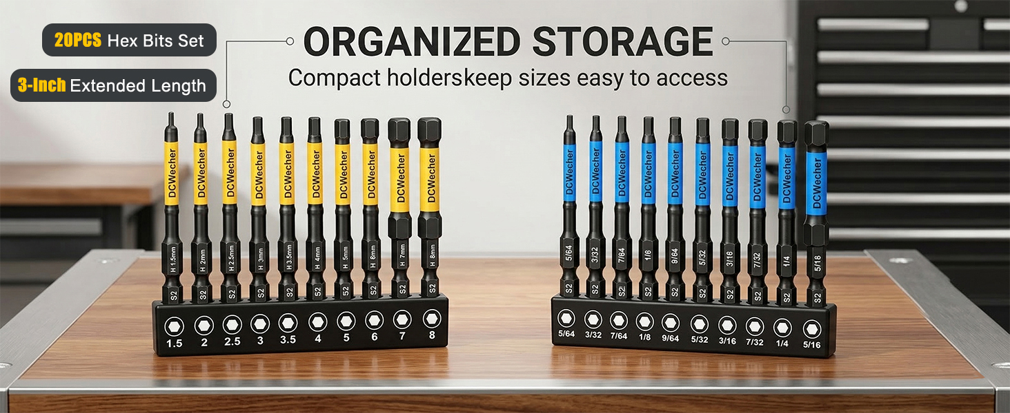 20-Piece 3-Inch Long Magnetic S2 Allen Wrench Drill Bit Set