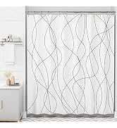 AmazerBath Shower Curtain, Rustic Abstract Black Striped Cloth Shower Curtain Sets with 12 Metal ...
