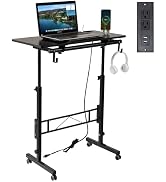SIDUCAL Standing Desk Height Adjustable with Tiltable Tabletop, Rolling Laptop Desk with Charging...