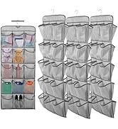 3Pcs Dual Sided Hanging Shoe Organizer 30 Large Pockets Double-Side Closet Storage Shelves with R...