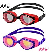 XDX Kids Swim Goggles, 2 Pack Kids Goggles With UV Protection, Anti Fog No Leaking Swimming Goggl...
