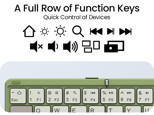 Full row of function keys lets you control brightness volume and playback without touching screen