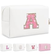 Small Initial Patch Makeup Bag Personalized Gifts Make Up Bag,White Cute PU Leather Glitter Lette...