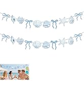 2 Pack Blue Bow Starfish and Seashell Garland 14.76 ft Summer Banner for Mermaid Birthday Wedding...