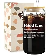 Mikopei Maid of Honor Gifts From the Bride - Maid of Honor Glass Cup with Lid and Straw, Bridesma...