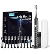 Electric Toothbrush Set, Equipped with 10 Brush Heads and Travel case, IPX8 Waterproof, 2-Minute ...